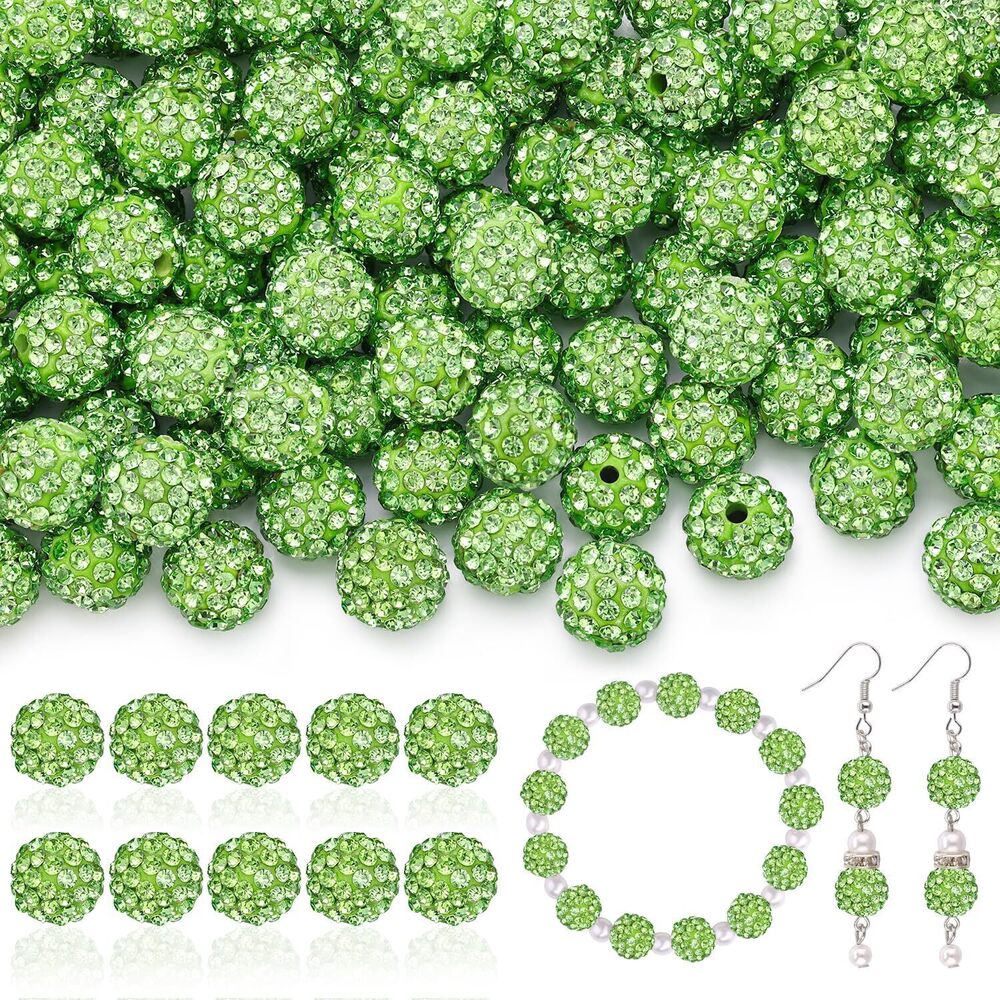 5762 200pcs 10mm Rhinestone Beads for Jewelry Making, Light Green Shiny